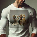 長袖Tシャツ 人間用 メンズ 秋春夏 プリント レジャー アウトドア カジュアル かわいい 犬ファン 笑顔 ゴールデンレトリバー カップル 飼い主