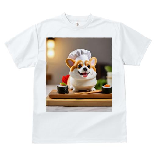 Tシャツ レディース 犬ファン 半袖 春夏 犬柄 プリント カジュアル かわいい 人間用 フィットネス ダンス 寿司 コーギー シェフの帽子 木製まな板