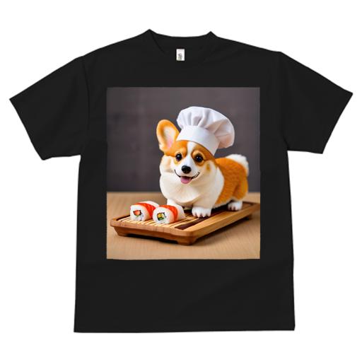 Tシャツ レディース 犬ファン 半袖 春夏 犬柄 プリント カジュアル かわいい 人間用 フィットネス ダンス 寿司 コーギー シェフの帽子 木製トレイ