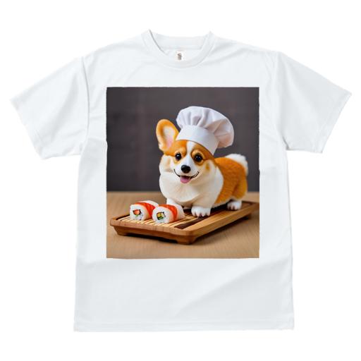 Tシャツ レディース 犬ファン 半袖 春夏 犬柄 プリント カジュアル かわいい 人間用 フィットネス ダンス 寿司 コーギー シェフの帽子 木製トレイ