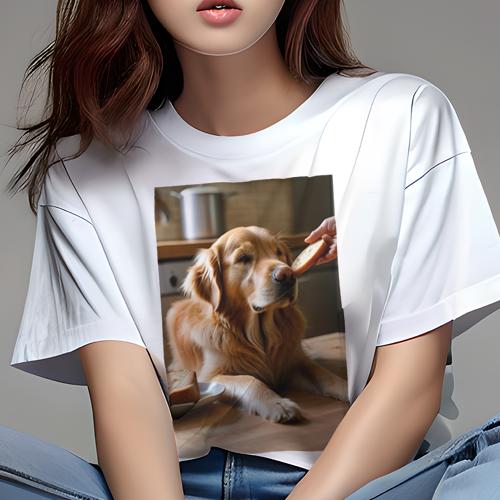 Tシャツ レディース 犬ファン 半袖 春夏 犬柄 プリント カジュアル かわいい 人間用 フィットネス ダンス パン ゴールデンレトリバー キッチン