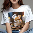 Tシャツ レディース 犬ファン 半袖 春夏 犬柄 プリント カジュアル かわいい 人間用 フィットネス ダンス 寿司 コーギー コック帽 木製トレイ キャンドル