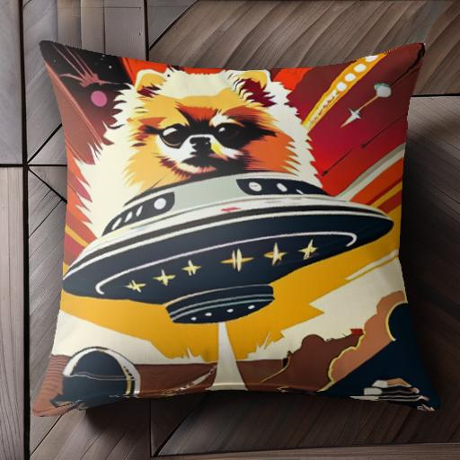 UFO ポメラニアン 宇宙 レトロ スペース クッションカバー 45×45cm アニマル柄 おしゃれ 可愛い クッシ..