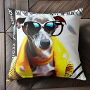 サングラス イタリアングレーハウンド ジャケット クッションカバー 45×45cm アニマル柄 おしゃれ 可愛い クッション本体付き 正方形 犬ファン