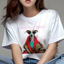 Tシャツ レディース 犬ファン 半袖 春夏 犬柄 プリント カジュアル かわいい 人間用 フィットネス ダンス サングラス イタリアングレーハウンド ジャケット(4)
