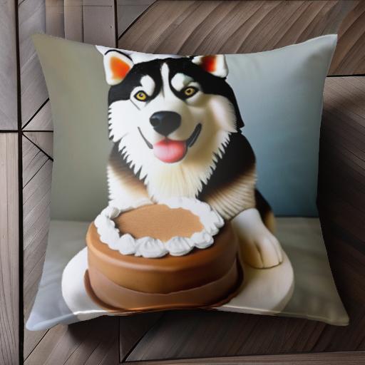 ケーキ シベリアンハスキー シェフの帽子 クッションカバー 45×45cm アニマル柄 おしゃれ 可愛い クッ..