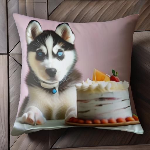 ケーキ シベリアンハスキー デザート クッションカバー 45×45cm アニマル柄 おしゃれ 可愛い クッショ..