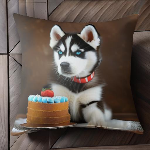 ケーキ シベリアンハスキー 苺 クッションカバー 45×45cm アニマル柄 おしゃれ 可愛い クッション本体..