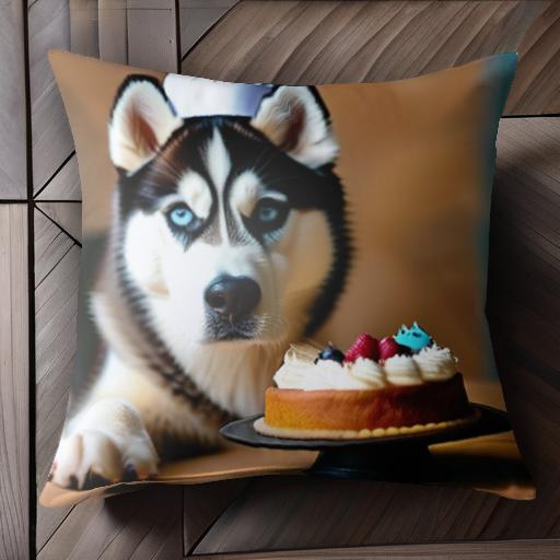 ケーキ シベリアンハスキー 帽子 クッションカバー 45×45cm アニマル柄 おしゃれ 可愛い クッション本..