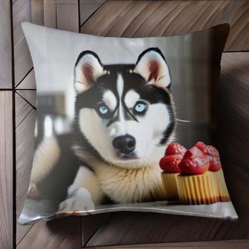 イチゴ シベリアンハスキー カップケーキ クッションカバー 45×45cm アニマル柄 おしゃれ 可愛い クッ..
