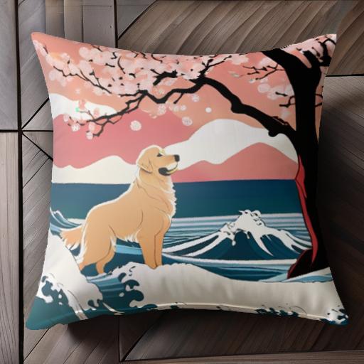 桜 ゴールデンレトリバー 波 海 日本画 クッションカバー 45×45cm アニマル柄 おしゃれ 可愛い クッション本体付き 正方形 犬ファン 桜 ゴールデンレトリバー 波 海 日本画 クッションカバー 45×45cm アニマル柄 おしゃれ 可愛い クッション本体付き 正方形 犬ファン