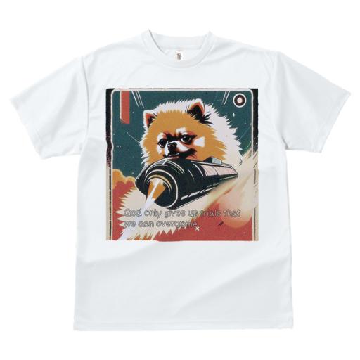 Tシャツ レディース 犬ファン 半袖 春夏 犬柄 プリント カジュアル かわいい 人間用 フィットネス ダンス 宇宙船 ポメラニアン スペース レトロ ポップ