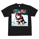 Tシャツ メンズ キッズ 犬ファン 半袖 春夏 犬柄 プリント カジュアル かわいい 人間用 フィットネス ダンス 帽子 シベリアンハスキー ヘッドホン スカーフ 雪
