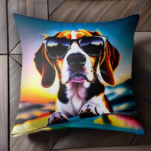 サングラス ビーグル 海 夕焼け クッションカバー 45×45cm アニマル柄 おしゃれ 可愛(ài)い クッション本體付き 正方形 犬ファン