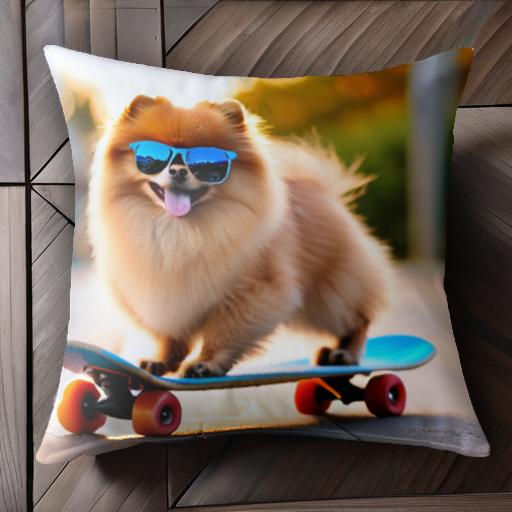 サングラス ポメラニアン スケートボード クッションカバー 45×45cm アニマル柄 おしゃれ 可愛い クッ..