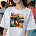 Tシャツ レディース 犬ファン 半袖 春夏 犬柄 プリント カジュアル かわいい 人間用 フィットネス ダンス サーフィン ビーグル 海 夕焼け サングラス(4)