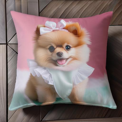 リボン ポメラニアン よだれかけ クッションカバー 45×45cm アニマル柄 おしゃれ 可愛い クッション本..