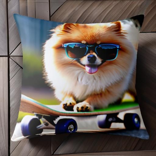 サングラス ポメラニアン スケートボード クッションカバー 45×45cm アニマル柄 おしゃれ 可愛い クッ..
