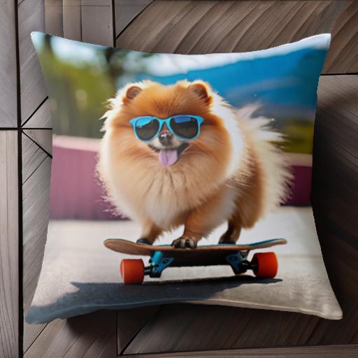 サングラス ポメラニアン スケートボード クッションカバー 45×45cm アニマル柄 おしゃれ 可愛い クッ..