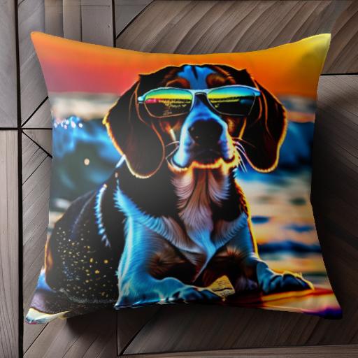 サングラス ビーグル 海 夕焼け クッションカバー 45×45cm アニマル柄 おしゃれ 可愛い クッション本体..