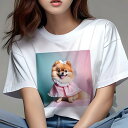 Tシャツ レディース 犬ファン 半袖 春夏 犬柄 プリント カジュアル かわいい 人間用 フィットネス ダンス リボン ポメラニアン ワンピース