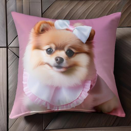 リボン ポメラニアン よだれかけ クッションカバー 45×45cm アニマル柄 おしゃれ 可愛い クッション本..