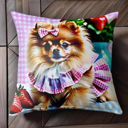 イチゴ ポメラニアン 花瓶 チェック柄 クッションカバー 45×45cm アニマル柄 おしゃれ 可愛い クッショ..