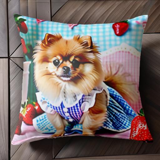 イチゴ ポメラニアン ギンガムチェック ドッグウェア クッションカバー 45×45cm アニマル柄 おしゃれ ..