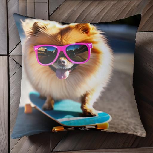 サングラス ポメラニアン スケートボード クッションカバー 45×45cm アニマル柄 おしゃれ 可愛い クッション本体付き 正方形 犬ファン