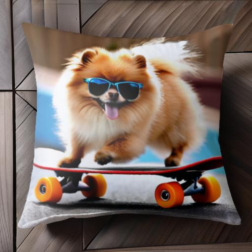 スケートボード ポメラニアン サングラス クッションカバー 45×45cm アニマル柄 おしゃれ 可愛い クッ..