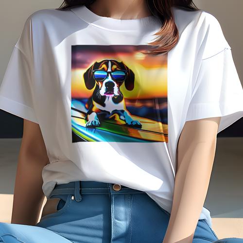 Tシャツ レディース 犬ファン 半袖 春夏 犬柄 プリント カジュアル かわいい 人間用 フィットネス ダンス サングラス ビーグル サーフボード 海 夕焼け Tシャツ レディース 犬ファン 半袖 春夏 犬柄 プリント カジュアル かわいい 人間用 フィットネス ダンス サングラス ビーグル サーフボード 海 夕焼け