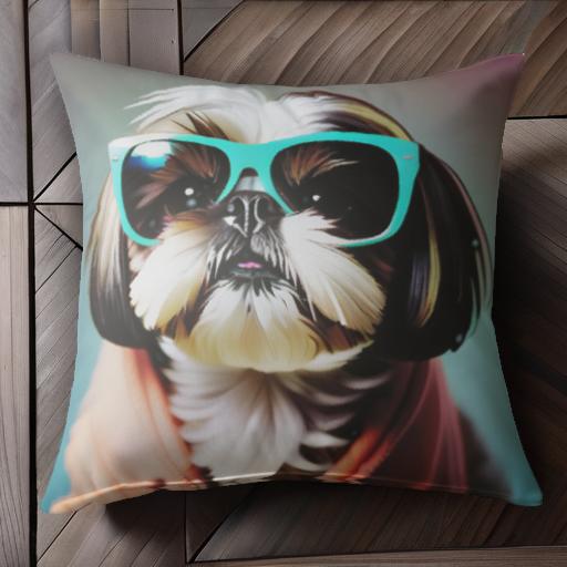 サングラス シーズー 服 クッションカバー 45×45cm アニマル柄 おしゃれ 可愛い クッション本体付き 正方形 犬ファン