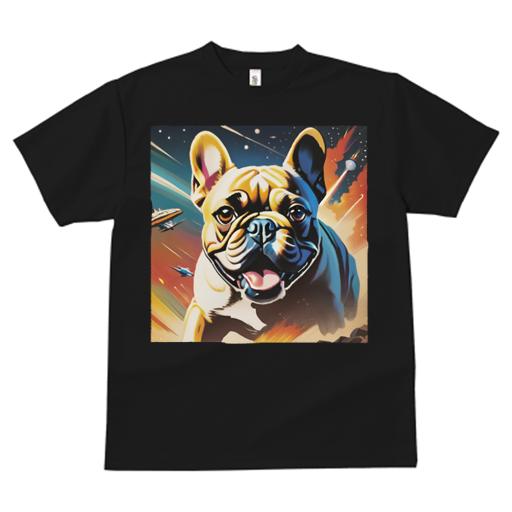 Tシャツ レディース 犬ファン 半袖 春夏 犬柄 プリント カジュアル かわいい 人間用 フィットネス ダンス 宇宙 フレンチブルドッグ スペースシップ 宇宙船 ロケット