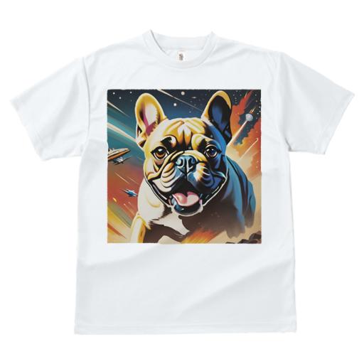 Tシャツ レディース 犬ファン 半袖 春夏 犬柄 プリント カジュアル かわいい 人間用 フィットネス ダンス 宇宙 フレンチブルドッグ スペースシップ 宇宙船 ロケット
