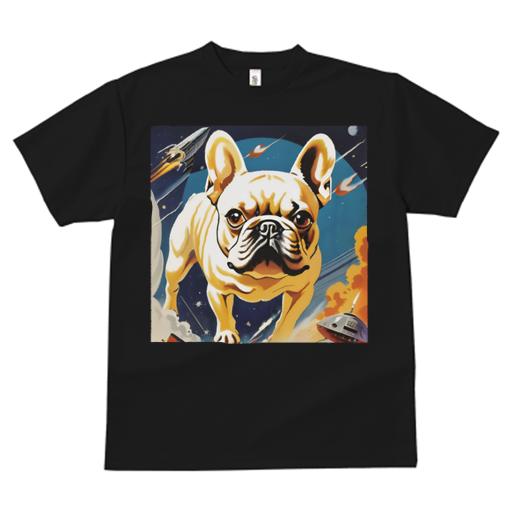 Tシャツ レディース 犬ファン 半袖 春夏 犬柄 プリント カジュアル かわいい 人間用 フィットネス ダンス 宇宙 フレンチブルドッグ ロケット スペース