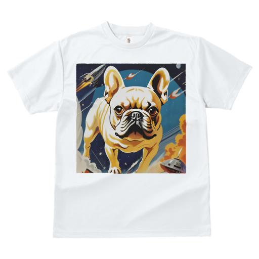Tシャツ レディース 犬ファン 半袖 春夏 犬柄 プリント カジュアル かわいい 人間用 フィットネス ダンス 宇宙 フレンチブルドッグ ロケット スペース