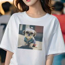 Tシャツ レディース 犬ファン 半袖 春夏 犬柄 プリント カジュアル かわいい 人間用 フィットネス ダンス サングラス シーズー ネックレス 服(4)