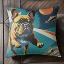 宇宙 フレンチブルドッグ スペース 惑星 宇宙船 クッションカバー 45×45cm アニマル柄 おしゃれ 可愛い クッション本体付き 正方形 犬ファン