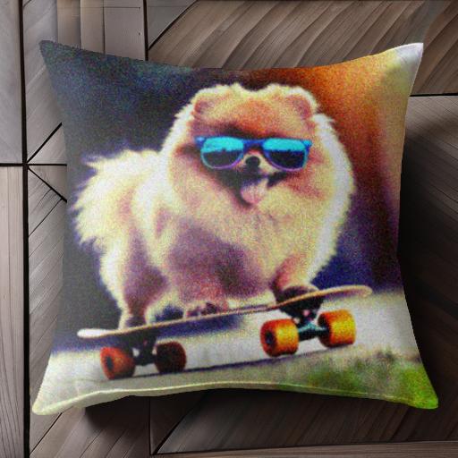 スケートボード ポメラニアン サングラス クッションカバー 45×45cm アニマル柄 おしゃれ 可愛い クッション本体付き 正方形 犬ファン