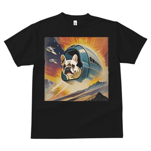 Tシャツ レディース 犬ファン 半袖 春夏 犬柄 プリント カジュアル かわいい 人間用 フィットネス ダンス 宇宙 フレンチブルドッグ スペースシャトル 宇宙船 未来