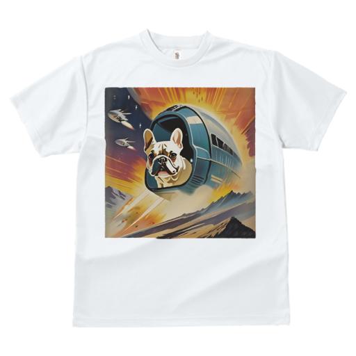 Tシャツ レディース 犬ファン 半袖 春夏 犬柄 プリント カジュアル かわいい 人間用 フィットネス ダンス 宇宙 フレンチブルドッグ スペースシャトル 宇宙船 未来