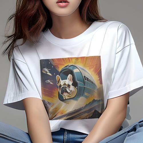 Tシャツ レディース 犬ファン 半袖 春夏 犬柄 プリント カジュアル かわいい 人間用 フィットネス ダンス 宇宙 フレンチブルドッグ スペースシャトル 宇宙船 未来 Tシャツ レディース 犬ファン 半袖 春夏 犬柄 プリント カジュアル かわいい 人間用 フィットネス ダンス 宇宙 フレンチブルドッグ スペースシャトル 宇宙船 未来