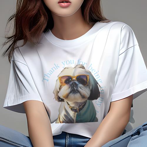 Tシャツ レディース 犬ファン 半袖 春夏 犬柄 プリント カジュアル かわいい 人間用 フィットネス ダンス サングラス シーズー 服