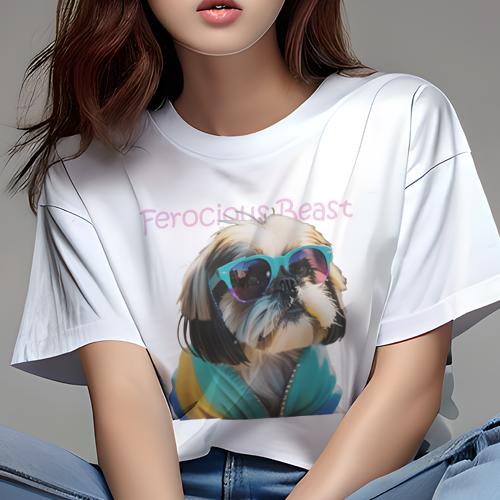 Tシャツ レディース 犬ファン 半袖 春夏 犬柄 プリント カジュアル かわいい 人間用 フィットネス ダンス サングラス シーズー 服 Tシャツ レディース 犬ファン 半袖 春夏 犬柄 プリント カジュアル かわいい 人間用 フィットネス ダンス サングラス シーズー 服