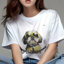 Tシャツ レディース 犬ファン 半袖 春夏 犬柄 プリント カジュアル かわいい 人間用 フィットネス ダンス サングラス シーズー ジャケット(4)