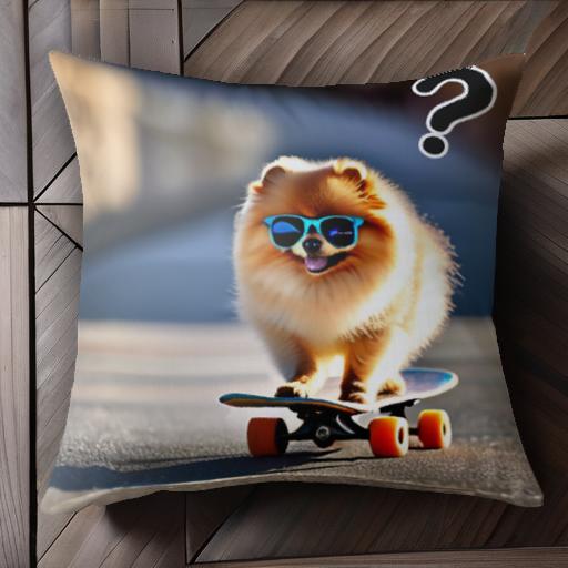 スケートボード ポメラニアン サングラス クッションカバー 45×45cm アニマル柄 おしゃれ 可愛い クッ..