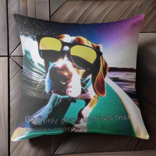 サングラス ビーグル サーフィン 波 クッションカバー 45×45cm アニマル柄 おしゃれ 可愛い クッション本体付き 正方形 犬ファン