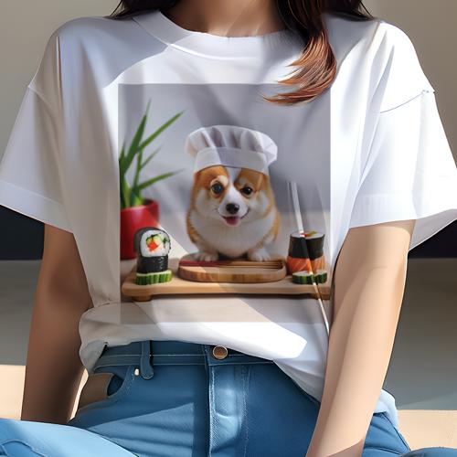 Tシャツ レディース 犬ファン 半袖 春夏 犬柄 プリント カジュアル かわいい 人間用 フィットネス ダンス 寿司 コーギー シェフの帽子 植物 Tシャツ レディース 犬ファン 半袖 春夏 犬柄 プリント カジュアル かわいい 人間用 フィットネス ダンス 寿司 コーギー シェフの帽子 植物