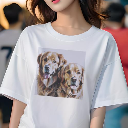 Tシャツ レディース 犬ファン 半袖 春夏 犬柄 プリント カジュアル かわいい 人間用 フィットネス ダンス ゴールデンレトリバー
