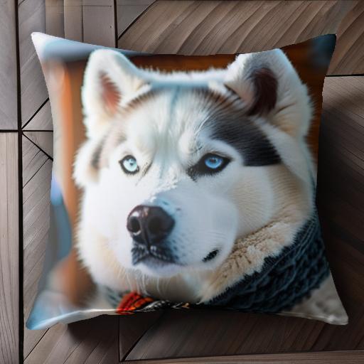 冬 シベリアンハスキー 雪 マフラー クッションカバー 45×45cm アニマル柄 おしゃれ 可愛い クッション本体付き 正方形 犬ファン